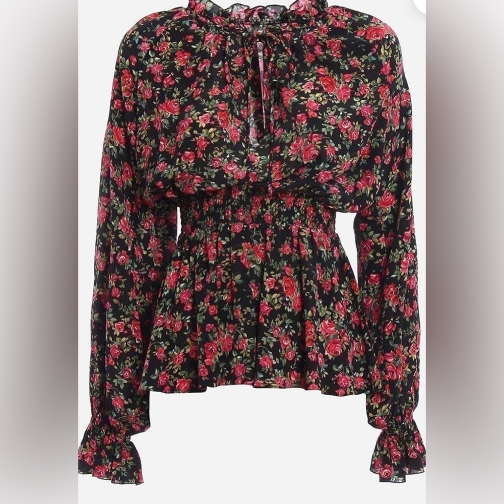Dolce & Gabbana Vintage D&G Archival Silk Rose Print Long Sleeve Ruffle Peplum - Picture 2 of 13